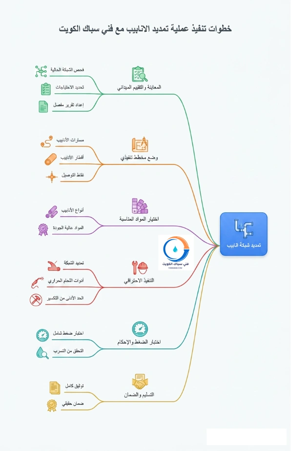 خطوات تنفيذ عملية تمديد الانابيب مع فني سباك الكويت